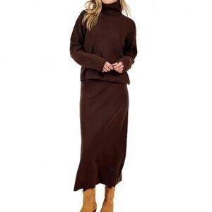 Sadie & Sage Elegant Brown Knit Skirt and Sweater Set